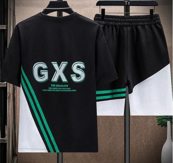 Fashion 2pcs Men's Fashion Printed T-Shirt+Shorts Set