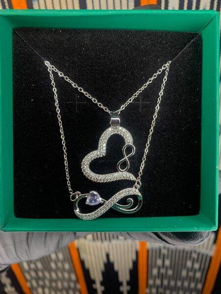 Silver Heart Infinity Necklace with Tanzanite