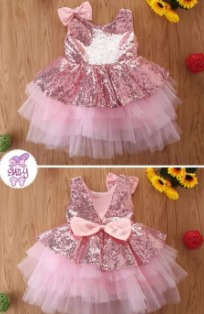 Pink Baby Girl Dress ( Fabric Sequin And Net)