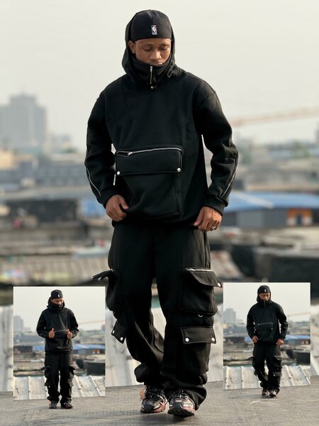 Ensemble survêtement cargo noir pour homme