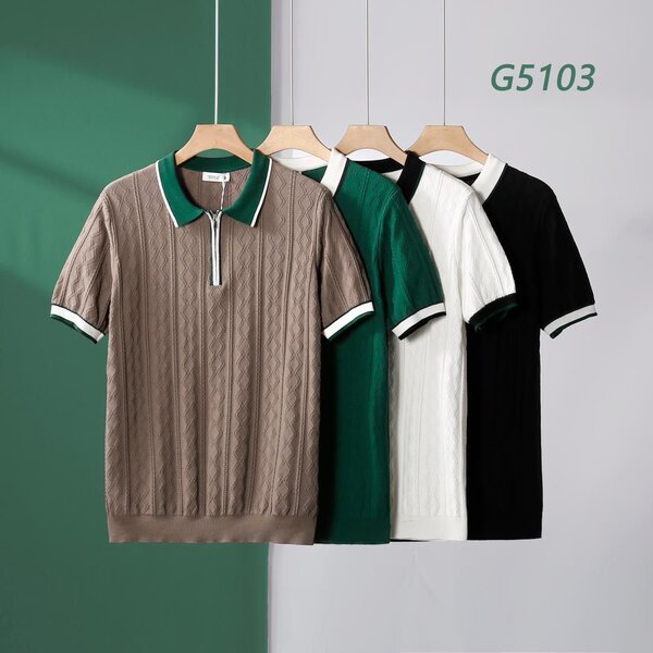 Polo en maille rayée homme