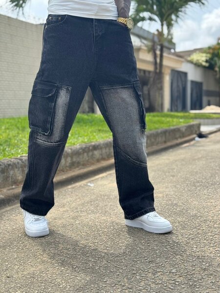 Jean ample noir cargo