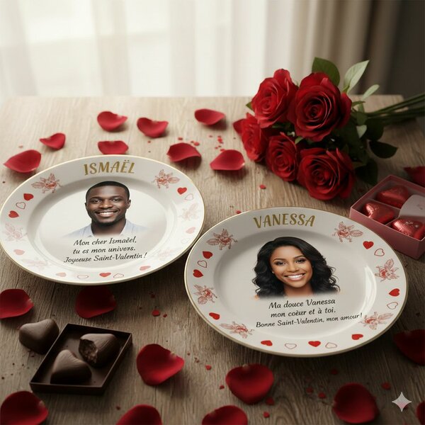 Assiettes Personnalisées avec Photos et Texte pour la Saint-Valentin