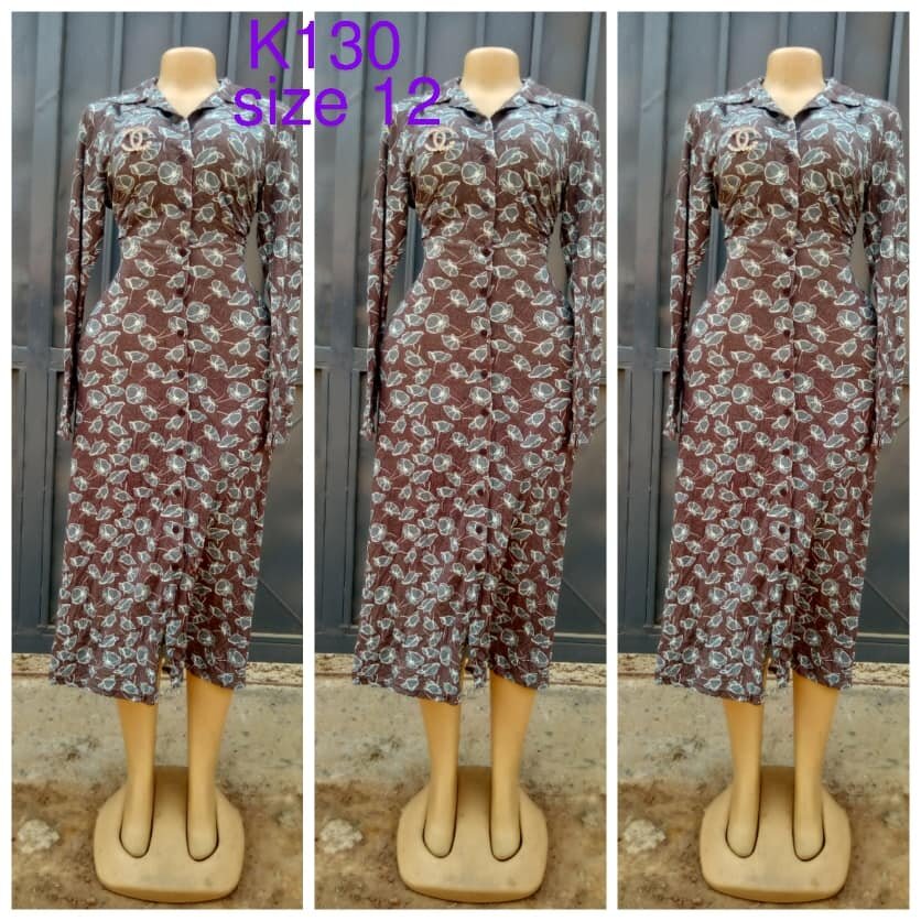 Brown dress with plant print, size 12