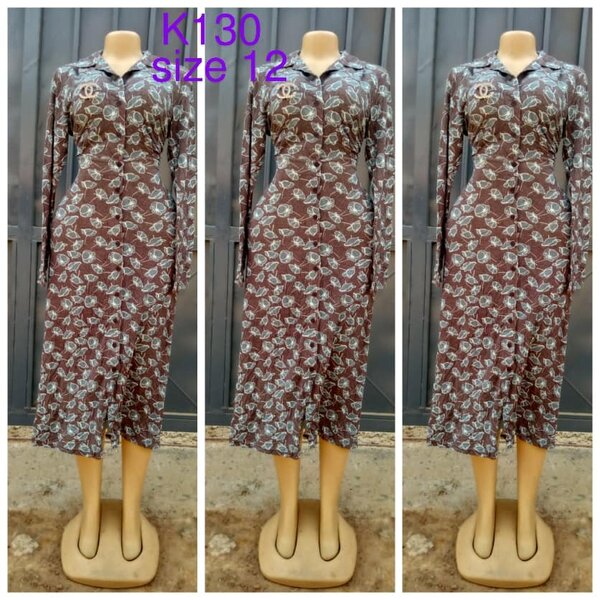 Brown dress with plant print, size 12