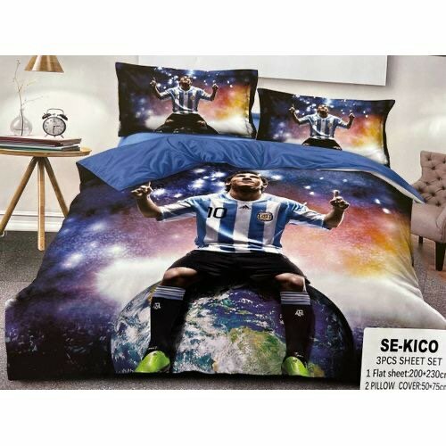 Double Bed Size Cartoon Bedsheets 3 Pieces - Multicolor