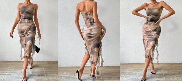 SHEIN Hem Strapless Bodycon Dress With Ruffle Trim