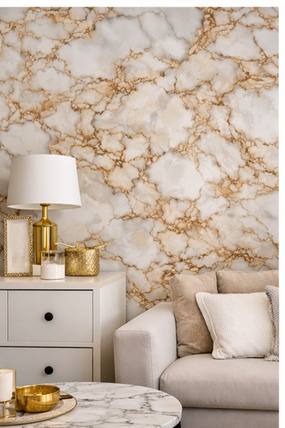 Papier peint effet marbre doré