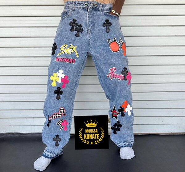 Jeans patchwork coloré