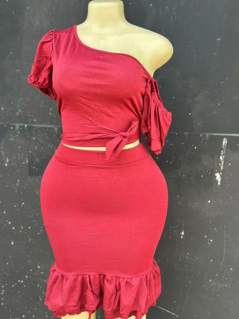 Red suit, top + skirt