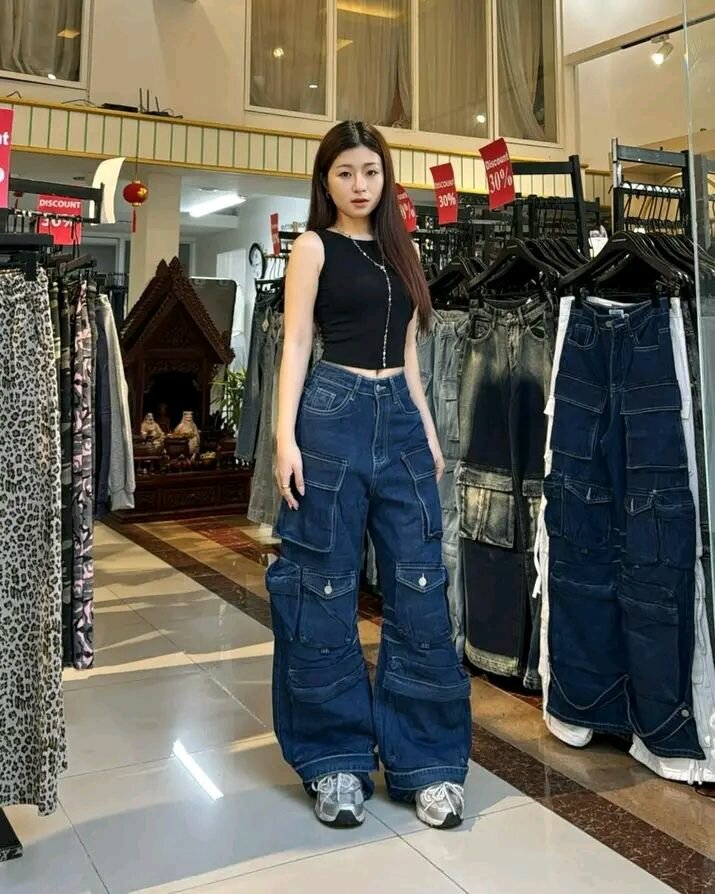 Pantalon cargo femme denim