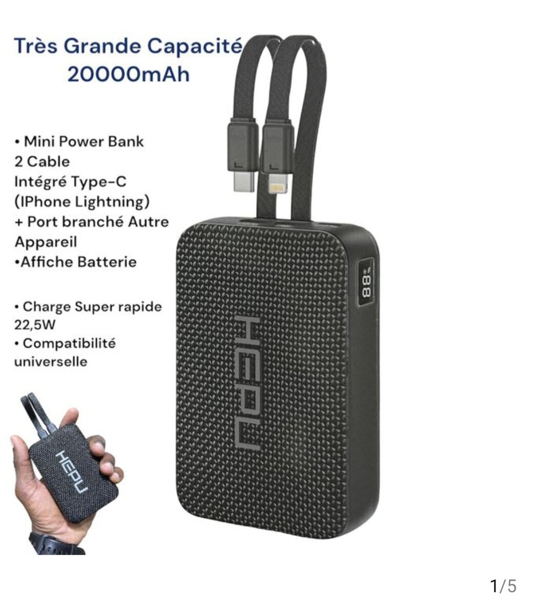 Power Bank 20000mAh Ultra-Rapide