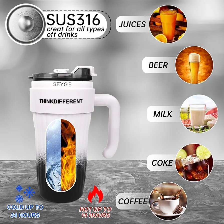 Mug isotherme multicolore avec paille