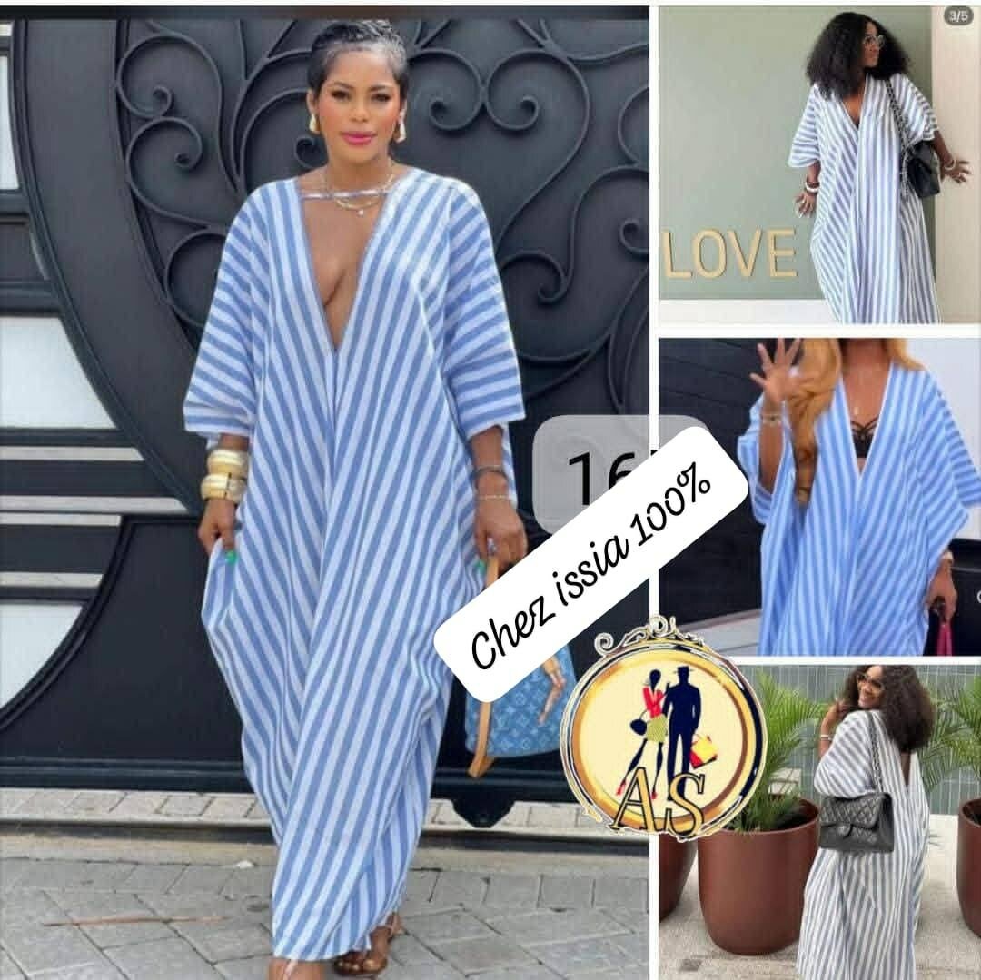 Robe longue à rayures pour femme