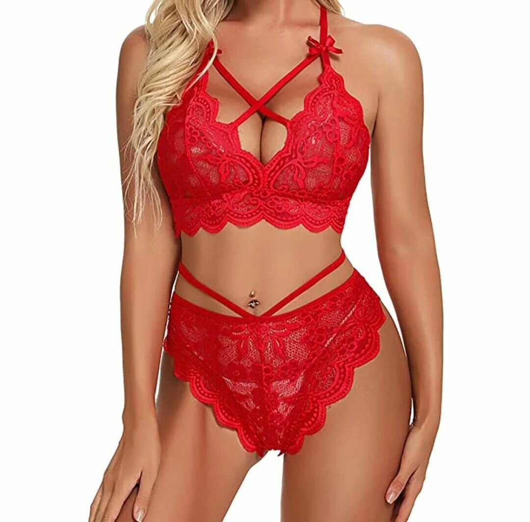 Ensemble lingerie dentelle rouge