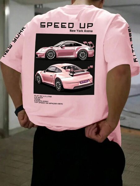 T-shirt imprimé voiture rose