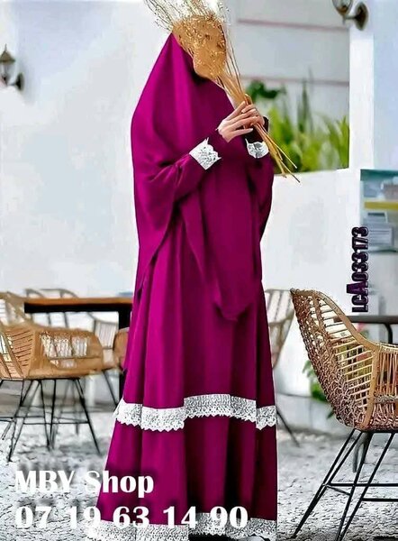 Abaya élégante prune dentelle