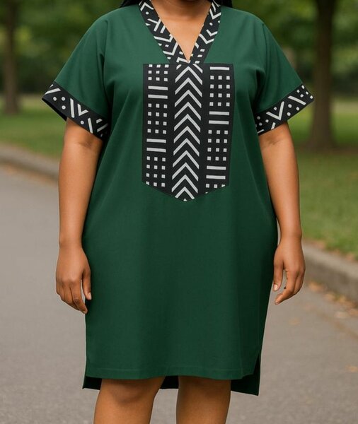 Robe Émeraude à Motifs Ethniques