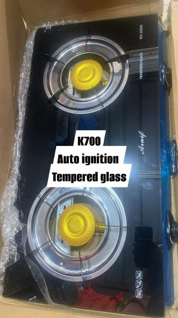 Gas stove with auto ignition and tempered glass