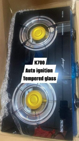 Gas stove with auto ignition and tempered glass