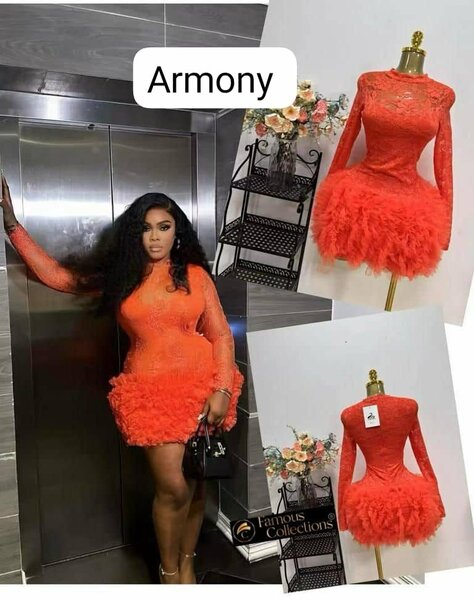 Robe Évasée en Dentelle Orangé