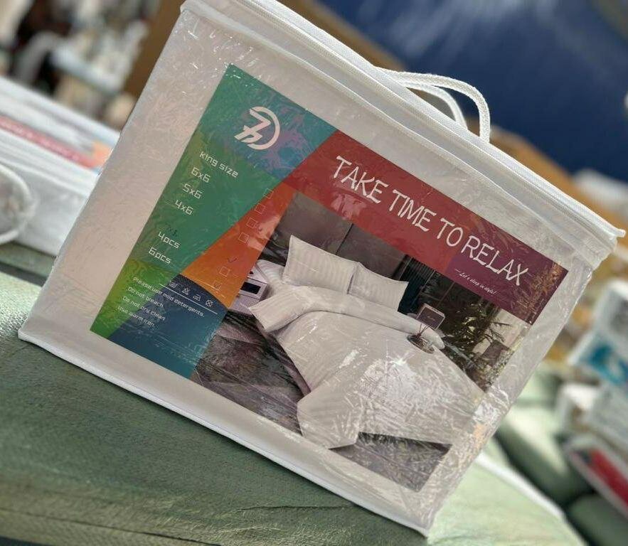 6 Piece White Stripped Bedsheet