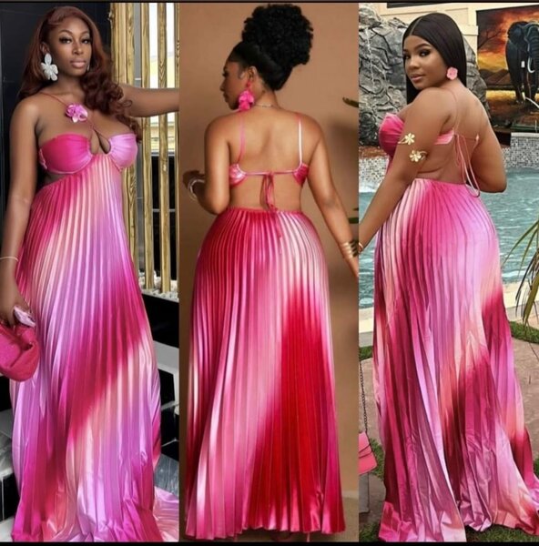 Robe longue plissée rose