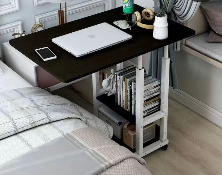 Adjustable table with shelves