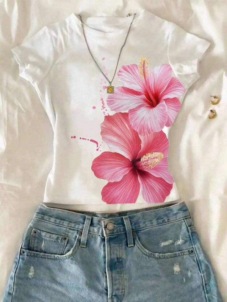 T-shirt femme hibiscus floral