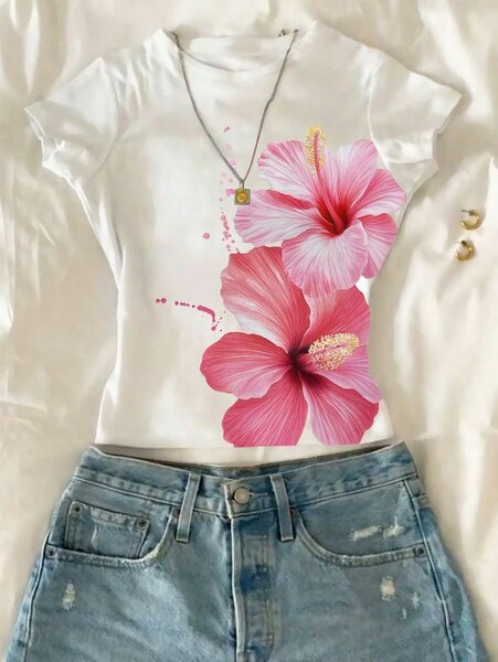 T-shirt femme hibiscus floral