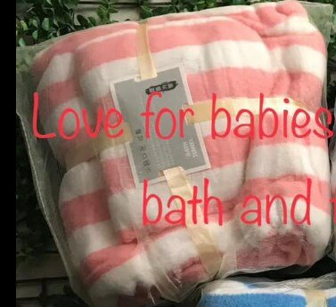 Bath towel+face set, pink striped