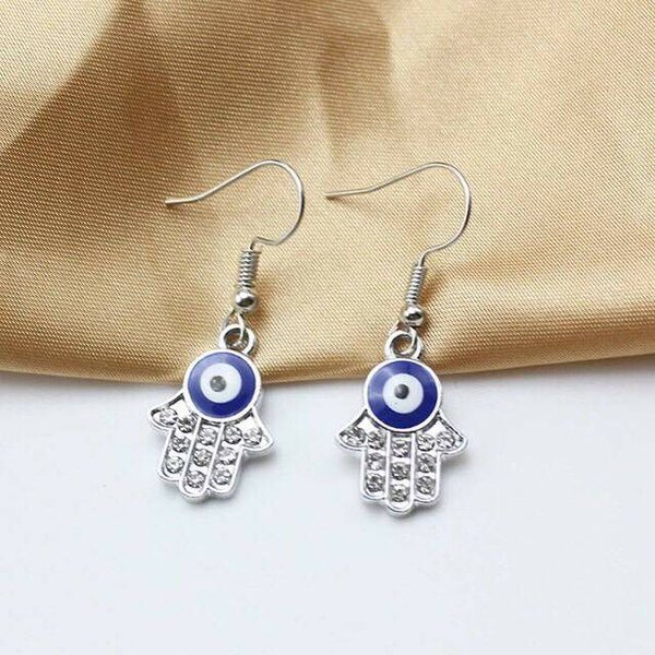 Hamsa/Fatima hand with   Pendant drop earrings