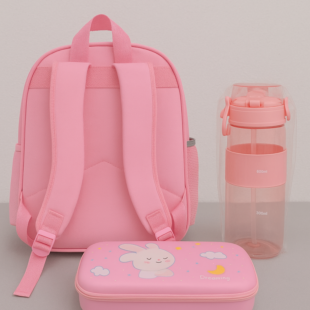 Set sac à dos enfant rose + bouteille