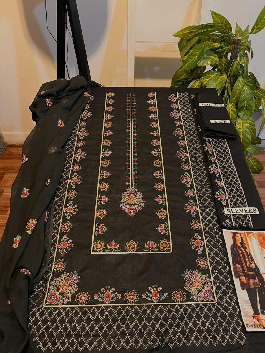 3 pcs women's unstitched Embroidered suit