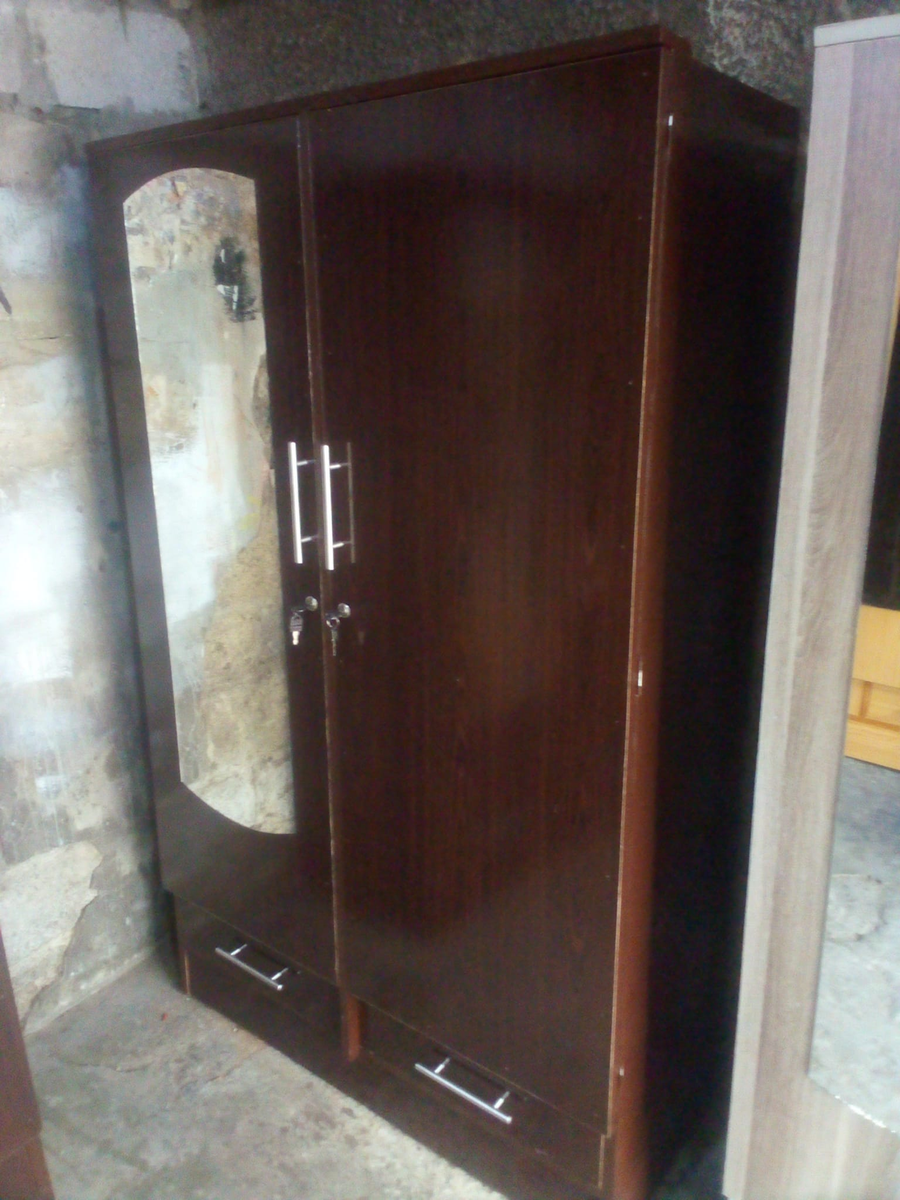 dark brown wenge two-leaf wardrobe with mirror
