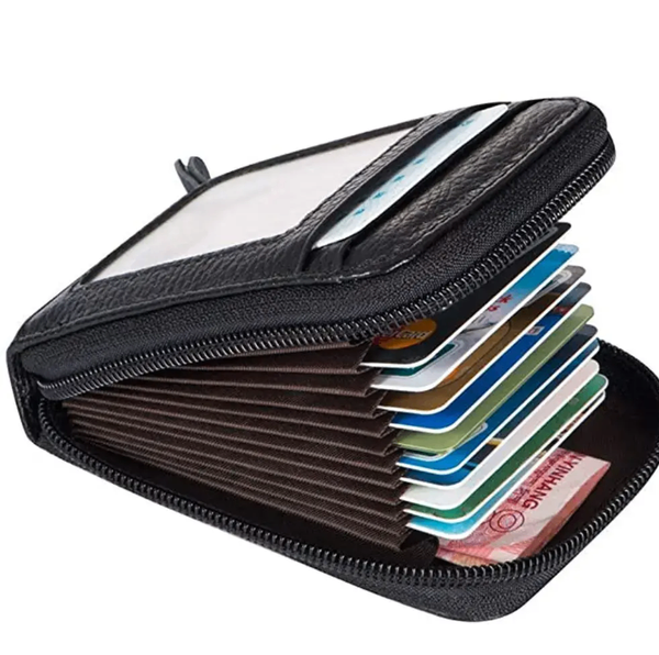 Men's Leather Wallet RFID, Multi Card Holder Zipping Pocket