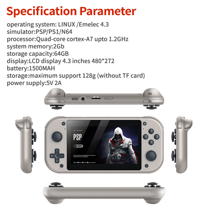 Console de jeu vidéo portable 4.3 pouces PSP