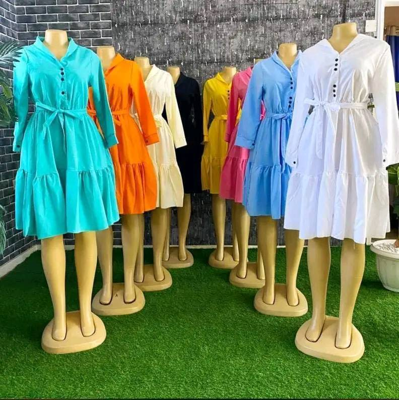 different colors knee-length cotton dress