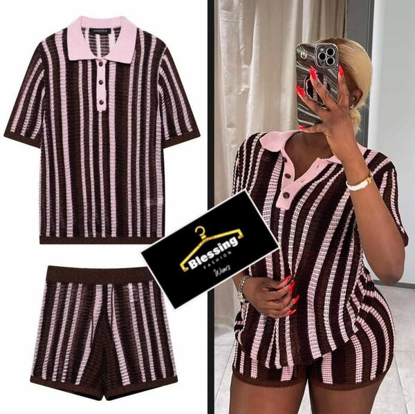 Ensemble Polo à Rayures Chocolat