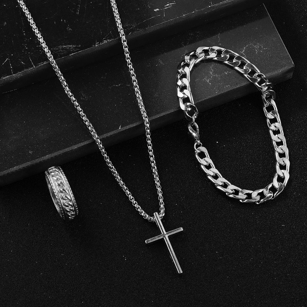 Parure élégante croix argentée