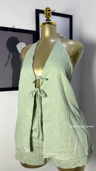 Robe verte en lin décontractée