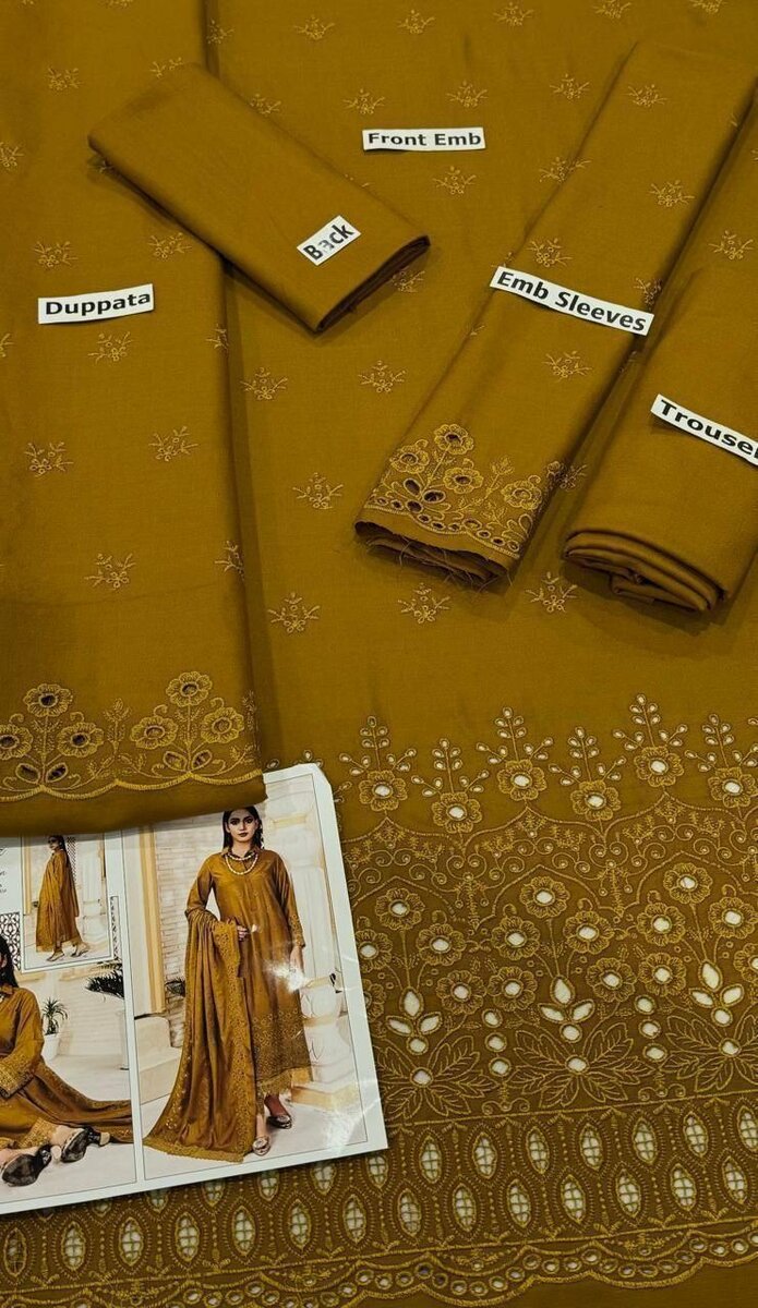 Bint e Naz Dhanak Unstich 3pc Suit Embroided+Boring