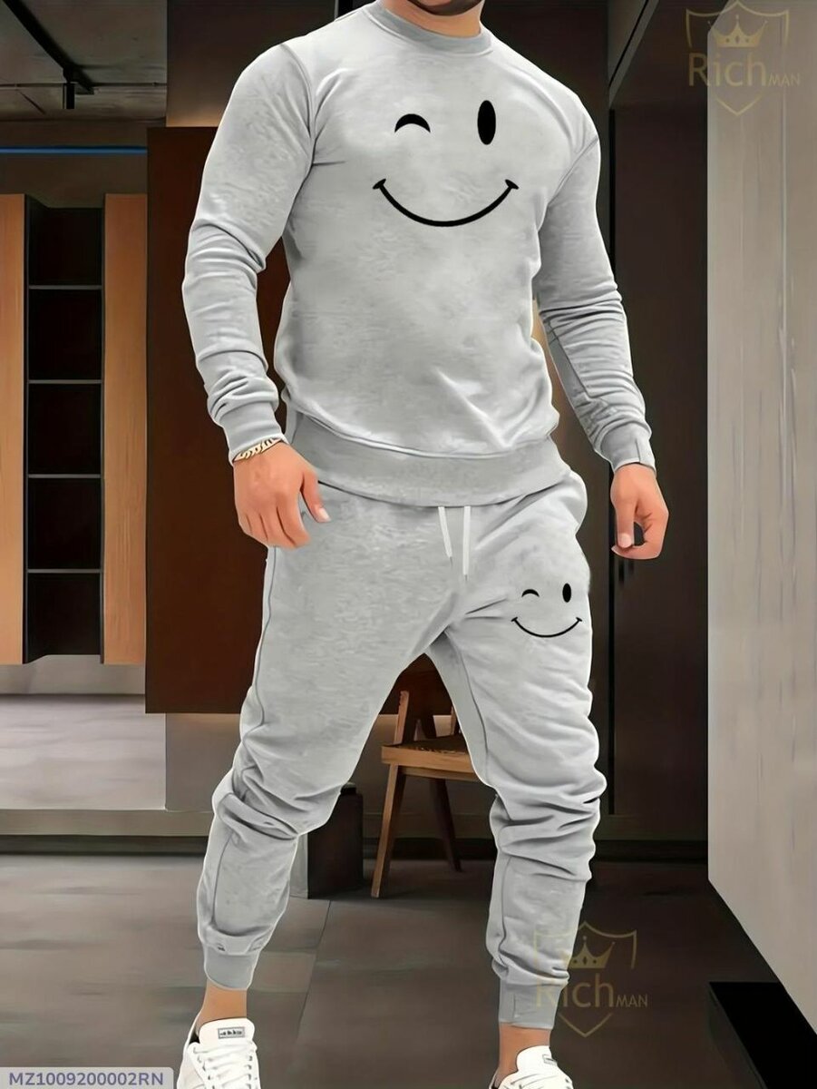 2 PCs Fleece plain Track Suits For Men's