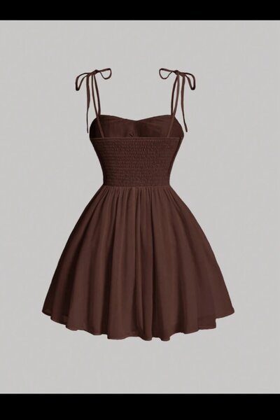 SHEIN MOD Solid Ruched Bust Cami Flared Dress,Sun Dress