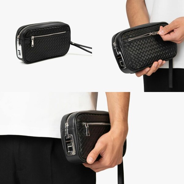 Pochette en cuir tressé noir
