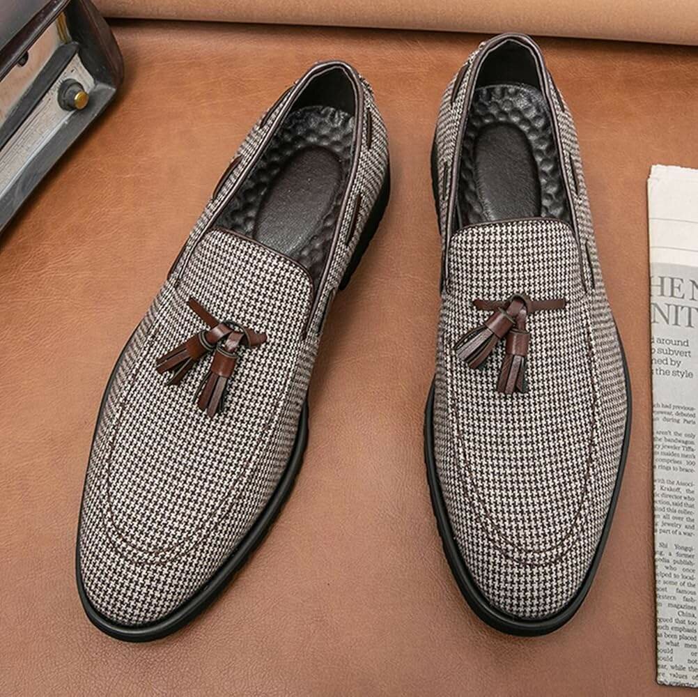 Men's leather tassel slip on shoes