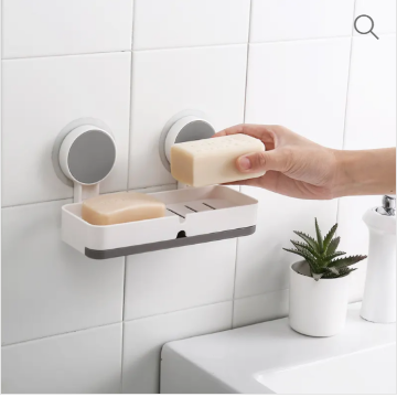Bathroom Double Soap Dish Box Adhesive Wall Mount ABS Plastic