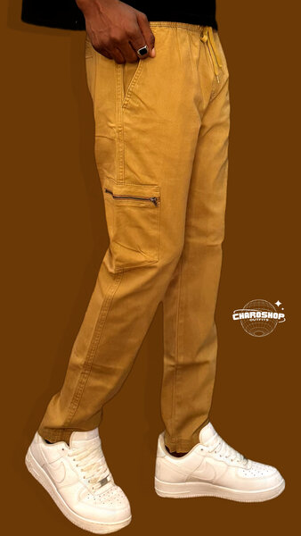 Pantalon cargo homme jaune moutarde