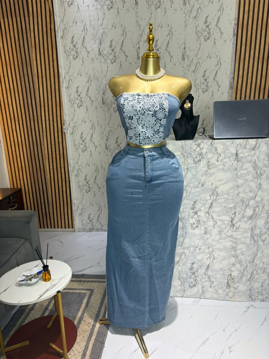 Ensemble jean jupe haut bustie