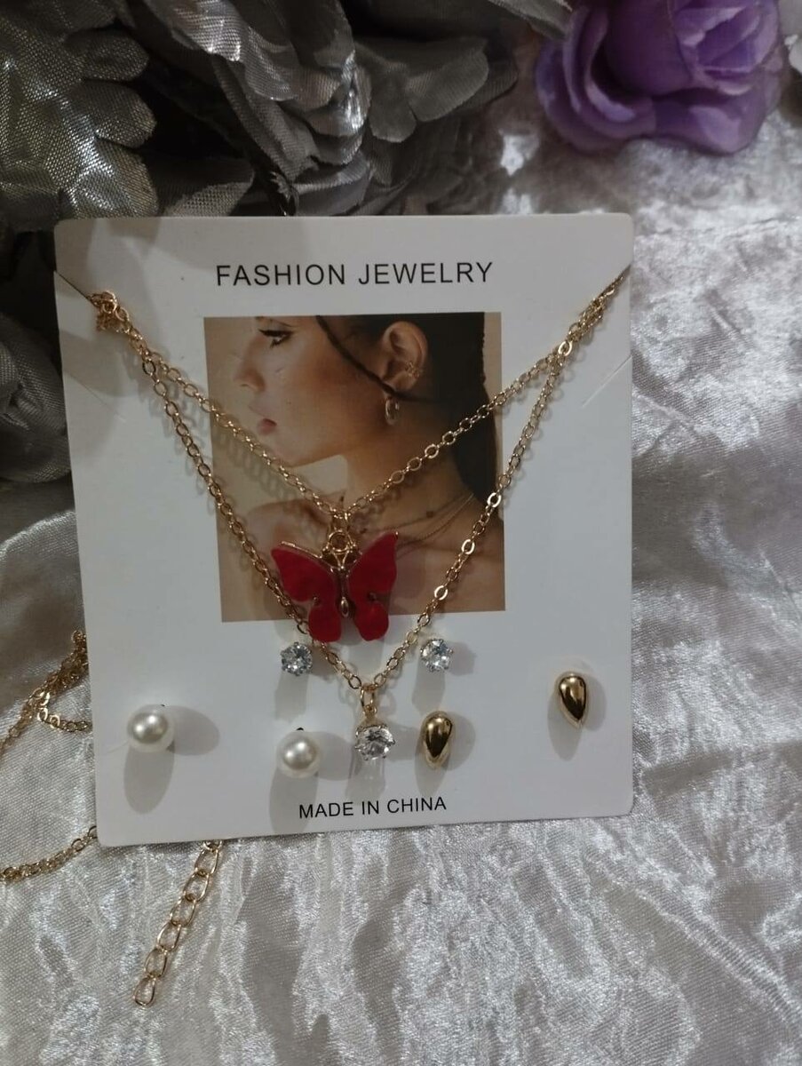 Jewelry Set for Girls Butterfly Necklace Earrings Ring Jewel